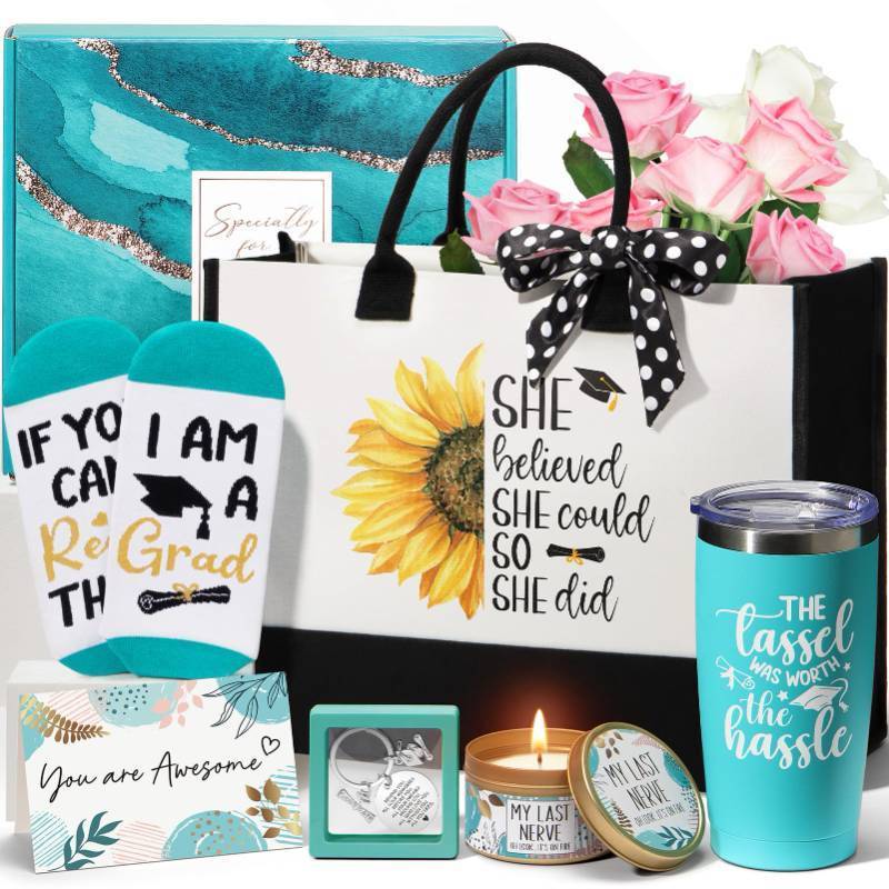 lot 6373 image: 2026 Graduation Gifts for Women Her, Best College Graduation Gift Basket, Cool Master Degree Grad Gift Box, Congratulations Gifts Set for Graduates Women Daughter Friends Nurse with Canvas Tote Bag