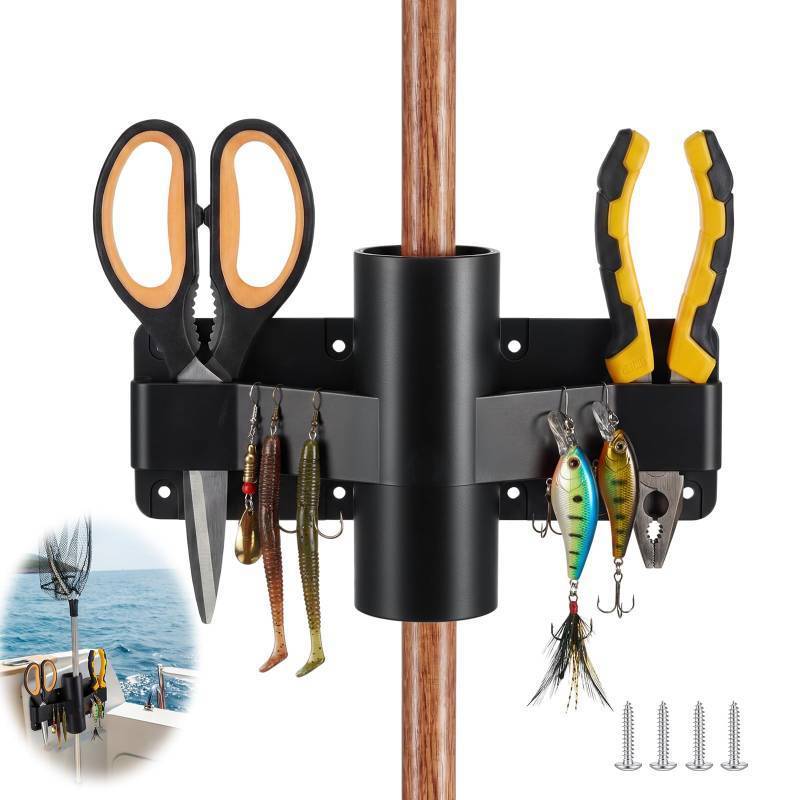 lot 6593 image: Otoolling 2 Sets Net and Gaff Holder, Fishing Net and Tools Holder, Boat Docks and Garage Walls Mounted with Screws, Fishing Tool Storage Accessories