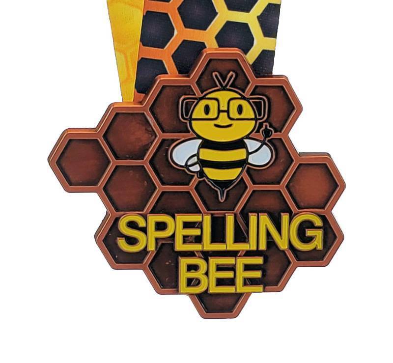 lot 6657 image: Decade Awards Spelling Bee Honeycomb Medal - Bronze - Spelling B Medallion with Honeycomb Neckband - 3.25 Inch Wide