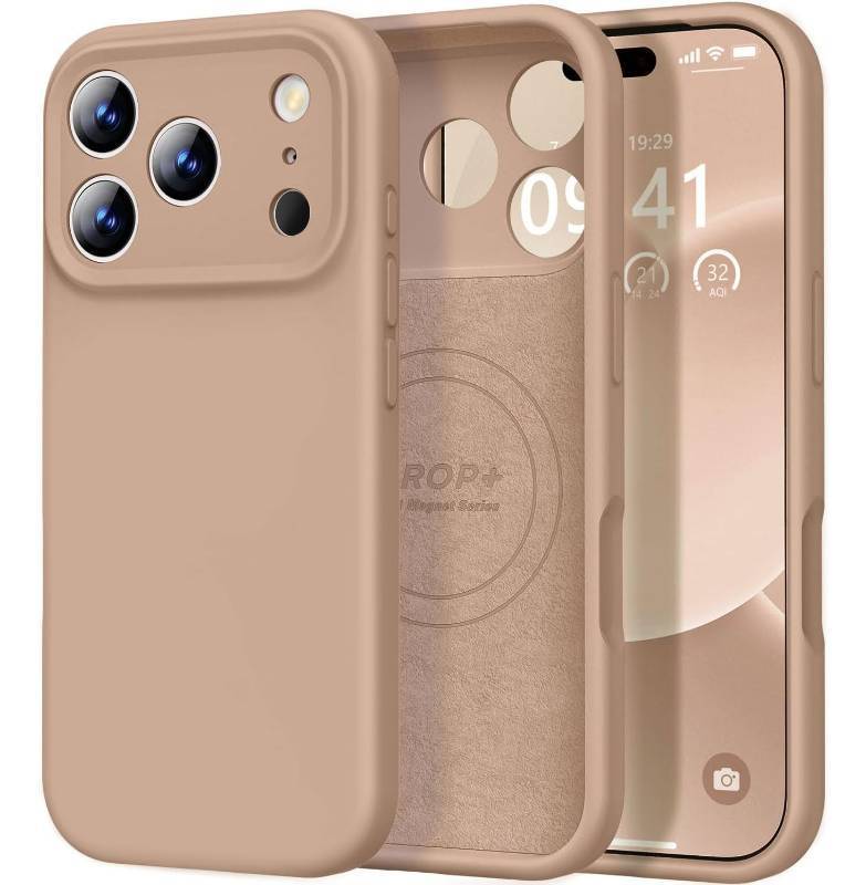 lot 6670 image: Vooii Magnetic for iPhone 17 Pro Max Case, Compatible with Magsafe (Premium Liquid Silicone) (Integrated Camera Control Button) Full Body Protective Anti-Scratch Microfiber Lining 6.9, Light Brown