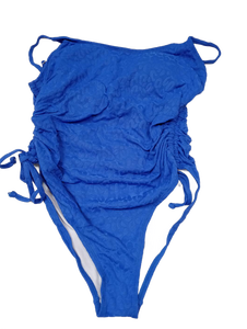 lot 6953 image: Blue One-Piece Swimsuit with Ruched Detail and Tie Sides - Size L