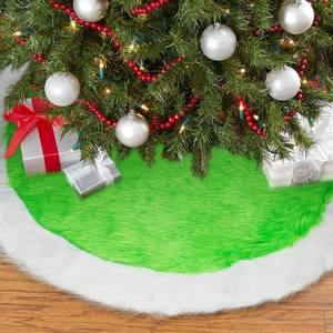 lot 7036 image: 30 Inch Faux Fur Christmas Tree Skirt Soft Plush Tree Mat Thick Green Velvet and White Plush Tree Skirts Christmas Theme Decorations Fluffy Tree Skirts Xmas Holiday Party Indoor Decorations, Green