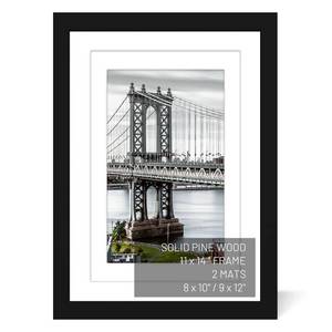 lot 7197 image: UHFWIFR 11x14 Picture Frames Solid Wood Display Pictures 9x12 or 8x10 with Mat or 11x14 Frame without Mat Poster Photo Frame Art with 2 Mats for Wall Mounting or Table Top(Black)