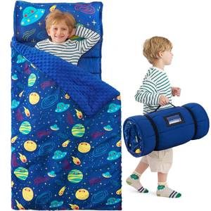 JOIEDOMI Toddler Nap Mat with Removable Pillow and Minky Blanket 55''x30'' Kids Sleeping Bag for Boys and Girls Ages 3-6 Roll Up Soft Nap Mats for Preschool Kindergarten Daycare Sleepover Universe