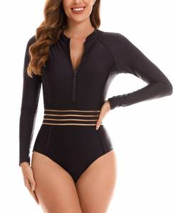 lot 7138 image: YATEEN Womens Athletic Training Swimsuit Long Sleeve Rashguard, Small, #16 Black