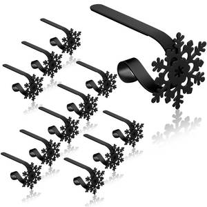 lot 7209 image: 12 Pcs Snowflake Christmas Stocking Holders Christmas Hooks Stocking Hangers Metal Mantel Fireplace Snowflake Stocking Holders for Christmas Home Party Decor (Black)