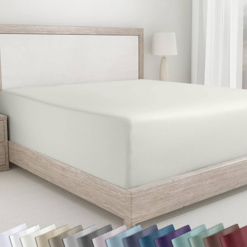 lot 5858 image: California Design Den Fitted Cotton Sheet Queen, Deep Pocket Soft 400 Thread Count 100% Cotton Sateen, No Pop-Off Elastic, Durable Fitted Sheet Only - Ivory (Pale Tone) - Retail $35