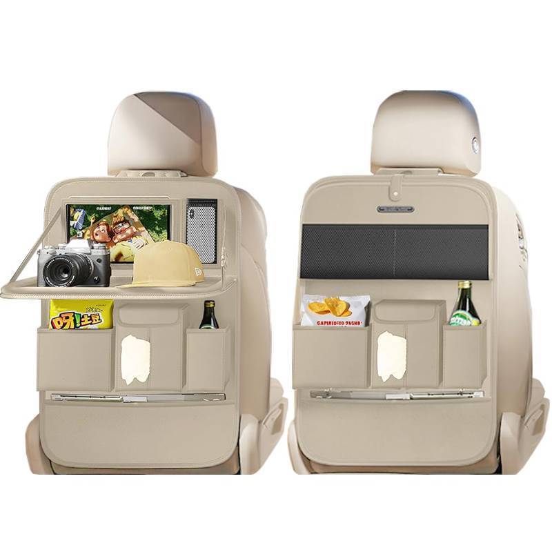 lot 6300 image: XDV Car Seat Organizers,Multi-functional Back Seat Protectors, Storage Pouches, and Tray Holders (for Cars, Kids, Seat Back and Rear Seats) (Plain Beige, 2 Pcs)
