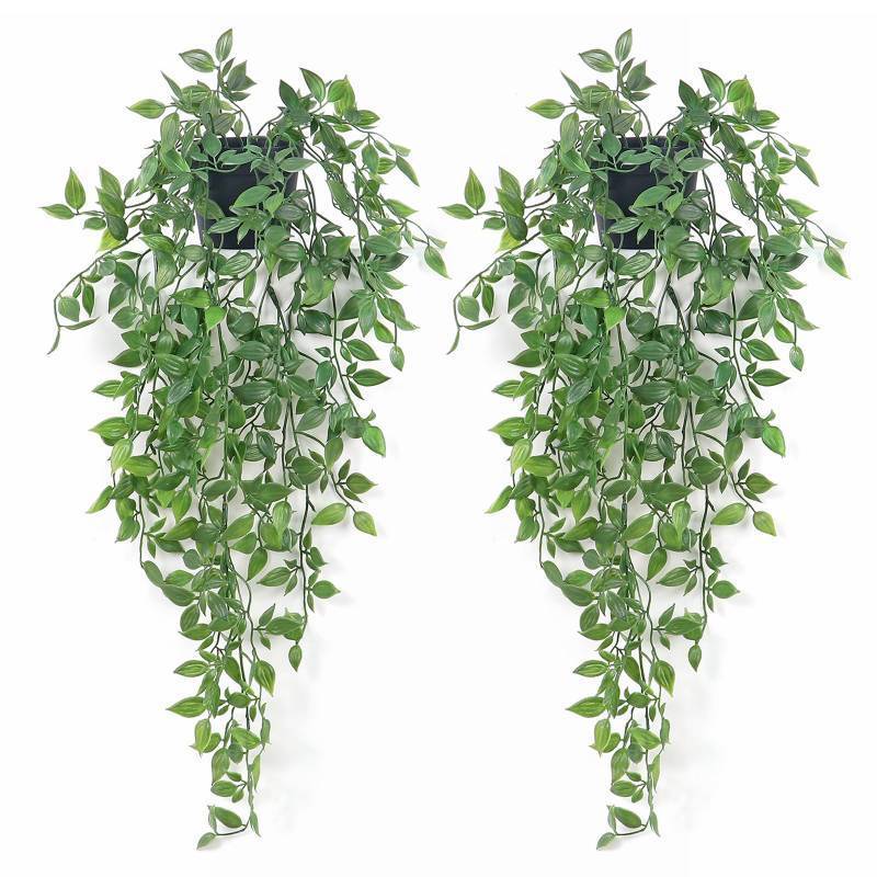 lot 6335 image: Season 2 Season Artificial Hanging Plants Fake Small Potted Plants Faux Mandala Vines Plastic Greenery Plants for Living Room Shelf Tabletop Decor (2 PCS)