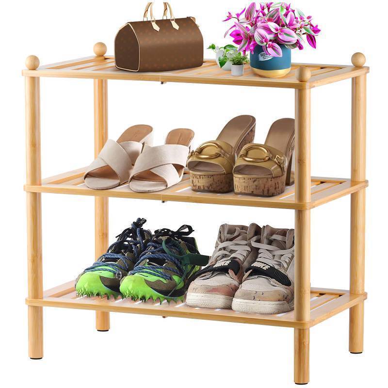 lot 5225 image: Tohomes 3-Tier Shoe Rack,Shoes Organizer,for Front Door Entrance, Free Standing Shelf Entryway and Closet Hallway, Small Space Stackable Bamboo Multifunctional Racks - Retail $32