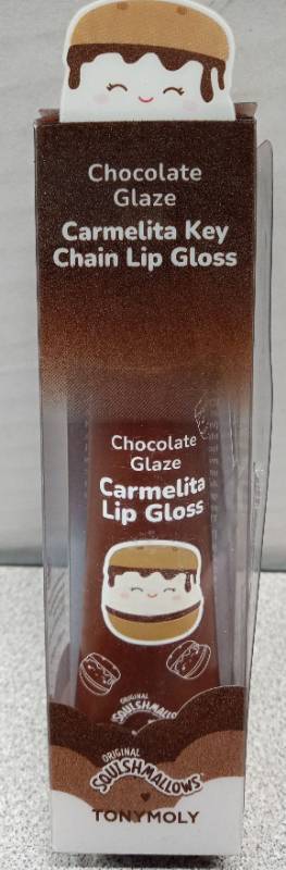 lot 6797 image: TONYMOLY Squishmarllows Chocolate Glaze Carmelita Key Chain Lip Gloss