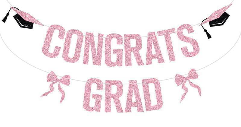 lot 6236 image: Pink Glitter Congrats Grad Banner, Class of 2026Congrats 2026, 2026 Senior High School College University Graduation Party Decorations Supplies