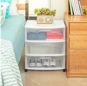 Sterilite Wide 3 Drawer Storage Cart Plastic Rolling Cart with Wheels White Clear Drawers 1-Pack