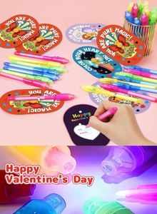 lot 7081 image: Feltom 28 Pack Valentines Day Gifts for Kids with Invisible Disappearing Ink Pen, Spy Pen for Secret Message with Valentines Day Cards, Valentine Classroom Exchange Prizes Party Favor