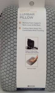 lot 7394 image: Cooling Memory Foam Lumbar Pillow with Trolley Strap