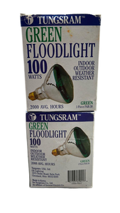 lot 6859 image: Tungsram Green Floodlight 100 Watts PAR-38 Lot of 2