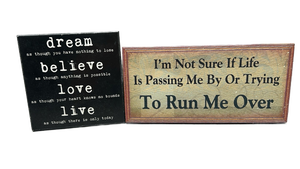 lot 6873 image: Lot of 2 Inspirational Wood Wall Art Signs with Text