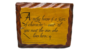 lot 6876 image: Red Brown Studio of Calligraphic Art Wooden Wall Plaque Yellow Gold Panel