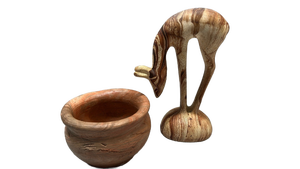 lot 6880 image: Hand sculpted pot and brown deer figurine