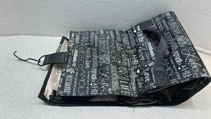 lot 6894 image: Black Text Print Organizer hanging makeup bag with 4 Clear Pouches