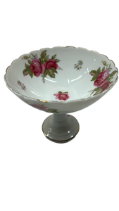 lot 7046 image: Hand painted Pedestal Bowl Rose Floral Porcelain