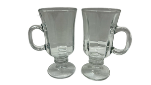 lot 7051 image: Clear Glass Footed Mugs with Handles, Set of 2