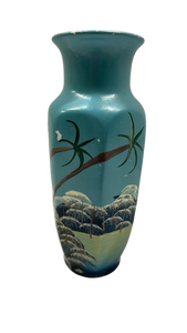 lot 7055 image: Turquoise Ceramic Vase with Landscape and Tree Motif