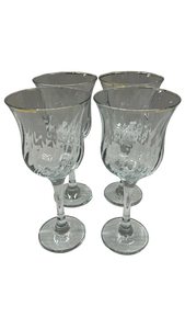 lot 7056 image: Set of 4 Stemmed Water Glasses with Gold Trim