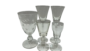 lot 7059 image: 5-Piece Glassware Set with Etched and Plain Glasses