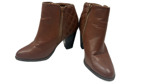 lot 7063 image: Womens Brown Ankle Boots with Quilted Detail and Block Heel Size 6