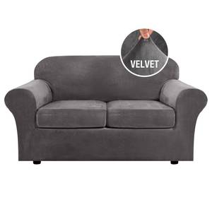 lot 7288 image: H.VERSAILTEX Real Velvet Plush 3 Piece Stretch Sofa Covers Couch Covers for 2 Cushion Couch Loveseat Covers Width Up to 72 Inch Feature Thick Soft Stay in Place (Medium Sofa, Grey)