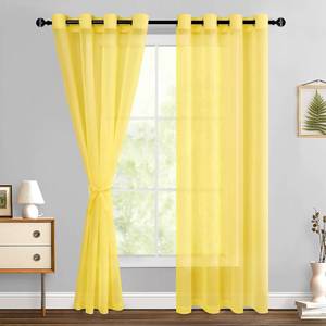 lot 7733 image: Hiasan Sheer Curtains with Tiebacks, Yellow, W52 x L84, 2 Panels