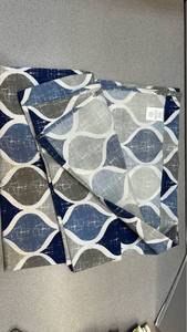 lot 7740 image: Geometric Patterned shower curtain  Blue Gray White