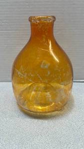 lot 7761 image: Orange  Glass base with Etched Design and Rolled Rim