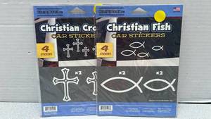 lot 7777 image: Auto Stickers Christian Cross and Fish Car Stickers 2-Pack 8 Stickers Total
