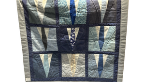 lot 7788 image: Handmade Patchwork Quilt Navy Blue Cream Geometric Pattern