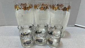 lot 7810 image: 6-Piece Glassware Set with Eagle and Carriage Motif