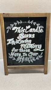 lot 7831 image: Wood A-Frame Sidewalk Sign with Chalkboard This Candle Burns Everlasting Memory