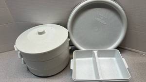 lot 7837 image: Steamer Pot with Tray Inserts and Divided Food Container Set