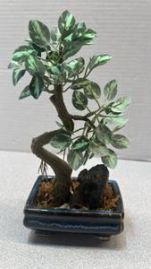 lot 7839 image: Faux Bonsai Tree with Blue Ceramic Pot