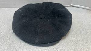 lot 7844 image: Capas Black Wool Flat Cap Large