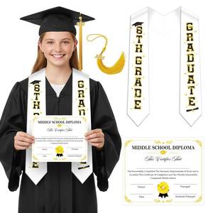 lot 7265 image: cosmisun 8th Grade Graduation Sash - 3 Pcs Graduation Decoration with Diploma Certificate, Class of 2026 Grad Stole Set with 2026 Charms Tassel, 8th Grade Graduations Gift