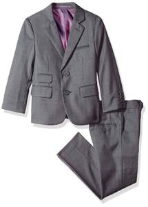 lot 7266 image: Isaac Mizrahi Big Boys Solid 2pc Slim Fit Wool Suit Suit, Charcoal, 16 - Retail $162
