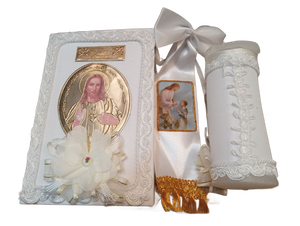 lot 7283 image: Mi Primera Comunion First Communion Set with Book Sash and Candle