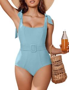 lot 7466 image: AIMAGE Womens One Piece Swimsuit Belted 2024 Tummy Control Bathing Suits Square Neck Tie Shoulder Swim Suits Black S