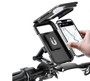 lot 7481 image: 360-Degree Waterproof Bike Phone Mount, Adjustable Anti-Shock Motorcycle Handlebar Phone Holder