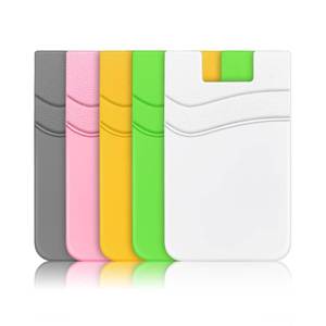 lot 7490 image: SHANSHUI Card Holder for Phone Case, Silicone Sticky Sleeve Pocket Stick on Business ID Credit Card Cell Phone Wallet Fitting for iPhone, Android & Most Smartphones, 3 piece  White Yellow Pink