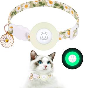 lot 7504 image: Airtag Cat Collar, JXFUKAL Kitten Collar Breakaway with Silicone Airtag Holder, Bells & Flower Charm for Girl Cats Boy Cats Small Dogs(Luminous Green)