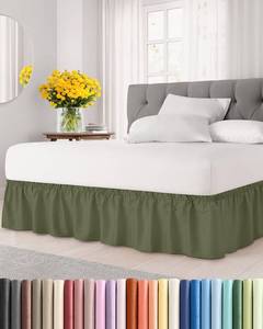 lot 7507 image: Wrap Around Dust Ruffle Bed Skirt, Full Size - 12 Inch Drop, Sage Green - Retail $24