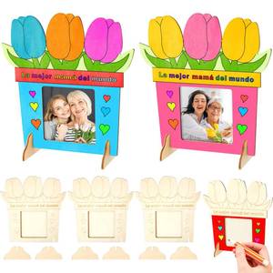 lot 7525 image: Geelin 6 Pcs Mothers Day Frame Spanish La Mejor Mam� Del Mundo Color Your Own Wooden Picture Frame Craft DIY Craft Gifts Coloring Flower Photo Decor for Mom Gift Classroom Tabletop (Classic Style)